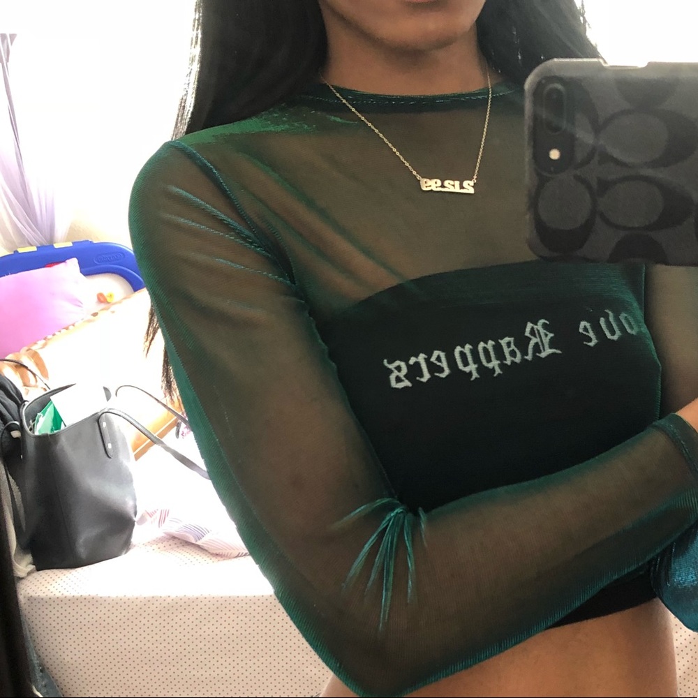 ✨🛍🎀Green Sheer Metallic Crop Top🎀🛍✨